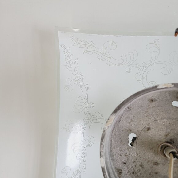 Vintage MCM Glass Ceiling Light Fixture With Etched Swirl Design & Metal Base - Picture 9 of 14